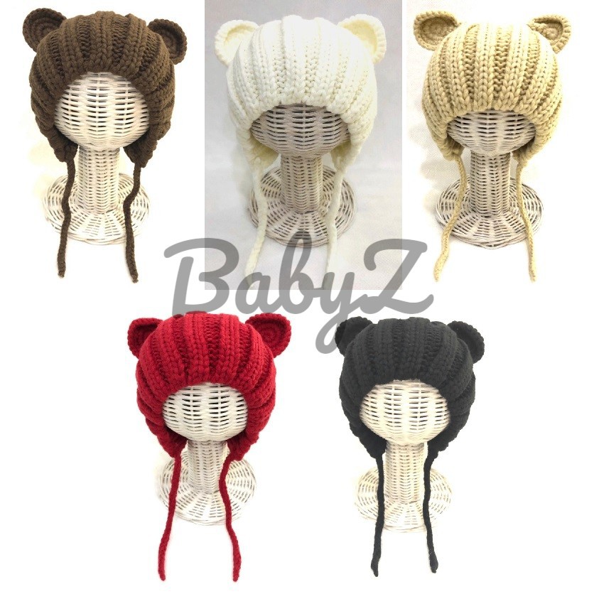 TOPI KOREA LUCU BAHAN WOL HIASAN RENDA KOREA ANAK BALITA BABY KNITTED CUTE HAT BEANIE