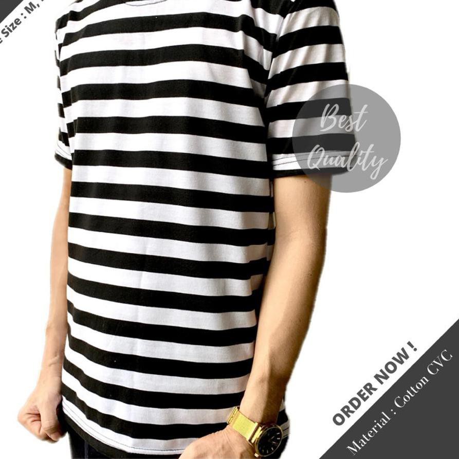 PROMO !!! KAOS BIG STRIPE PUTIH LIST HITAM KAOS SALUR GARIS GARIS PRIA WANITA UNISEX #059