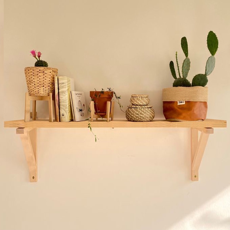 Floating Shelves, Rak Dinding, Rak Bracket Kayu Natural