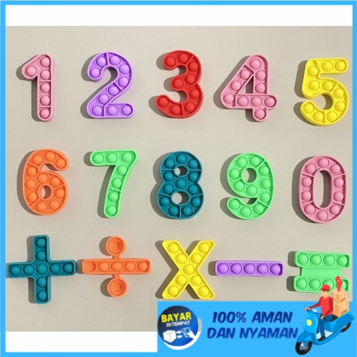 ✨BISA COD✨ Pop it viral gemes lucu kekinian unicorn mickey angka strawberry bebek - Set angka 15pcs