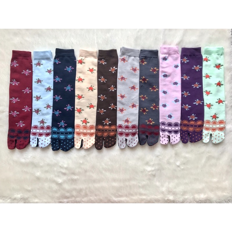 SATU PASANG Kaos Kaki Jempol Nylon Motif Bunga Kipas