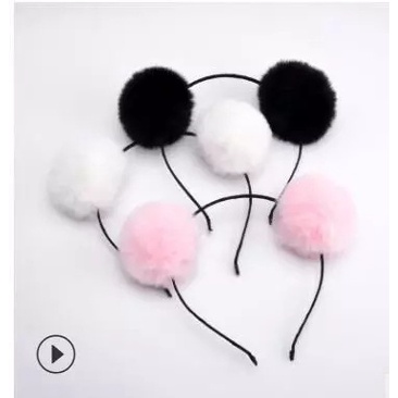 HHPA bando bulat panda bulu headband lucu bola bulu pompom import