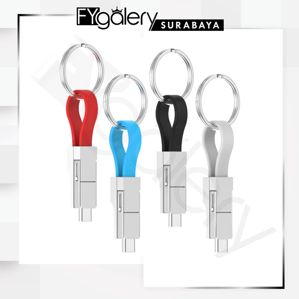 FYGALERYSURABAYA HL0131 Gantungan Kabel USB Tipe C Mikro USB 2A  3In1 Gantungan Kunci Mini Magnetik Charger