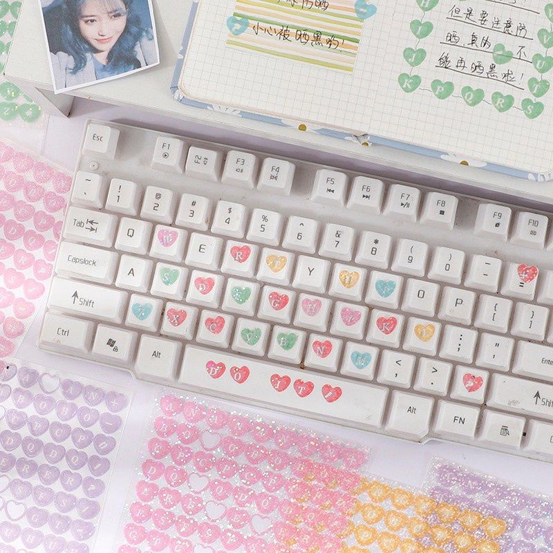 

Floralwhite 1 lembar stiker alphabet huruf bentuk hati love glitter dekorasi scrapbook jurnal planner sticker DIY
