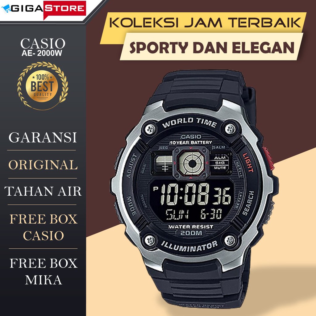 Jam Tangan Pria Cowo Casio AE 2000W Gshock G Shock Original Digital Cowok Laki Tahan Anti Air Murah
