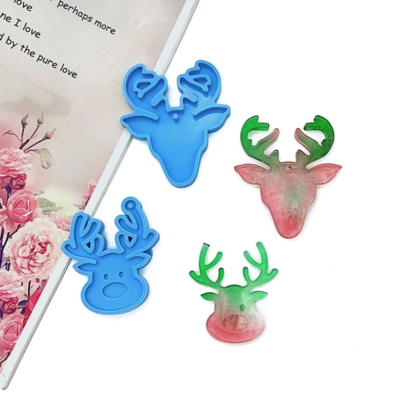 2 Pcs Cetakan Resin Epoksi Bentuk Rusa Natal Bahan Silikon Untuk Dekorasi Dinding