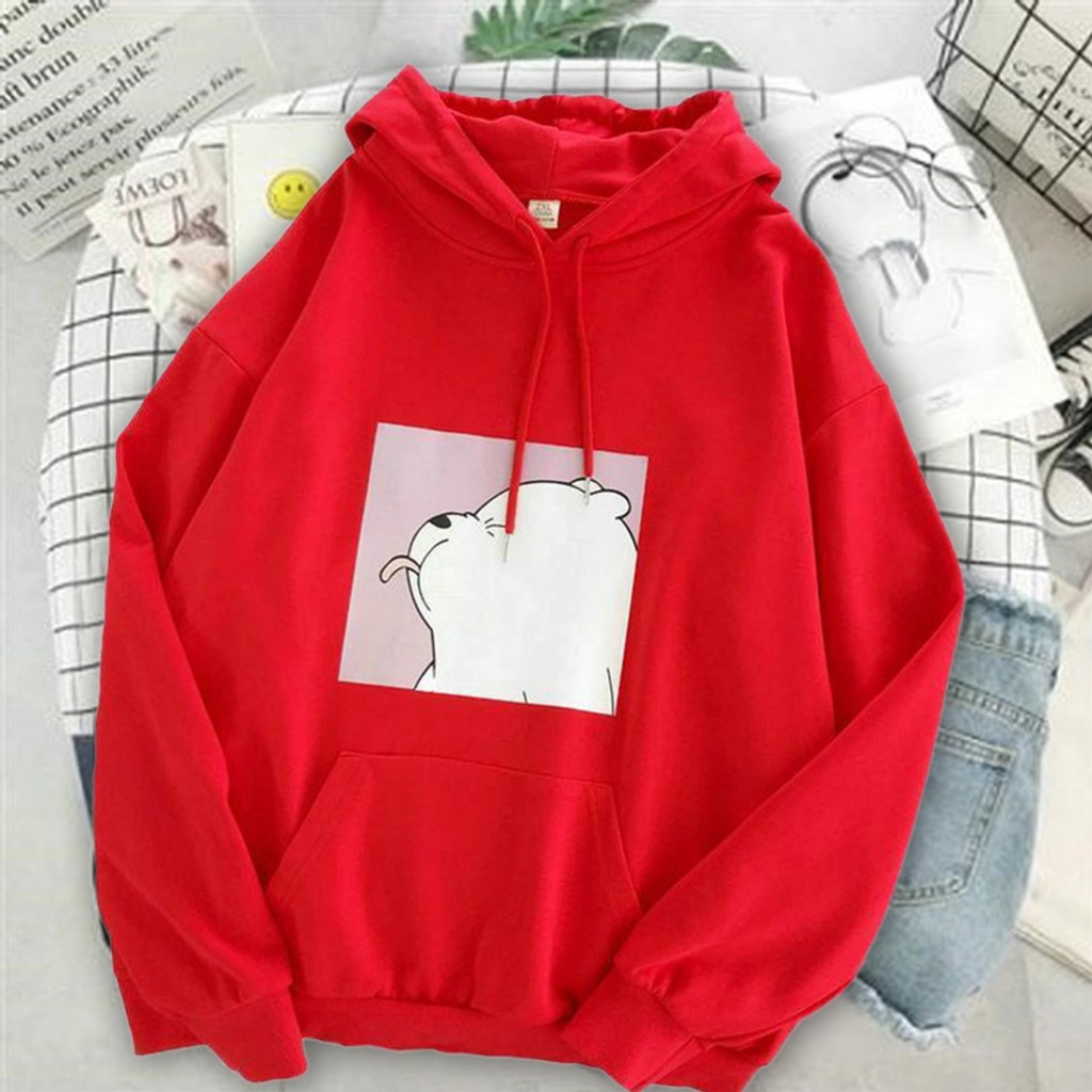 Hoodie Wanita Gambar Bear Oversize Korean Style Sweater Murah Tebal Xxl Kekinian Lilac