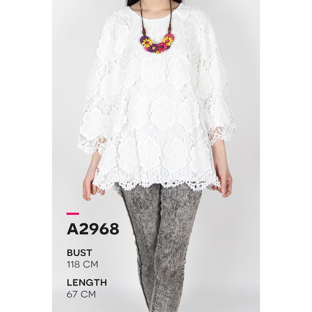 Terlaris now Maliju Blouse Putih Jumbo Bigsize Brokat - A2968 bh