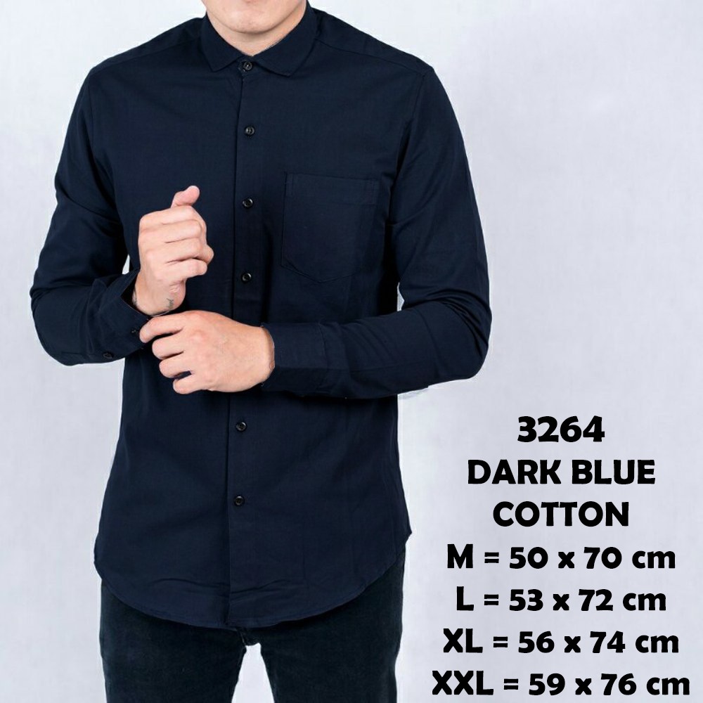  Baju  Kemeja Lengan Panjang Pria Biru Gelap Dark Blue  Navy  