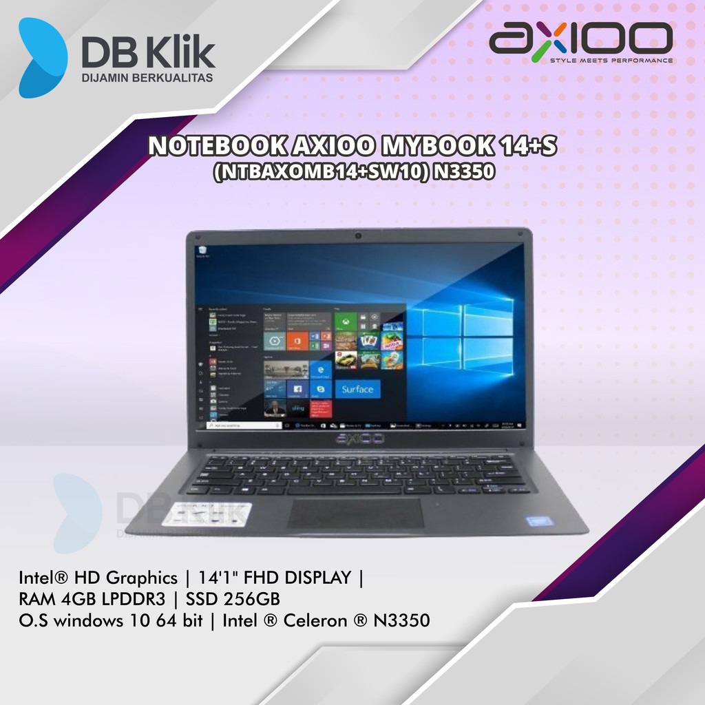 Notebook AXIOO Mybook 14+S (NTBAXOMB14.SW10) N3350 4G 256G W10 PRO 14Inch |
