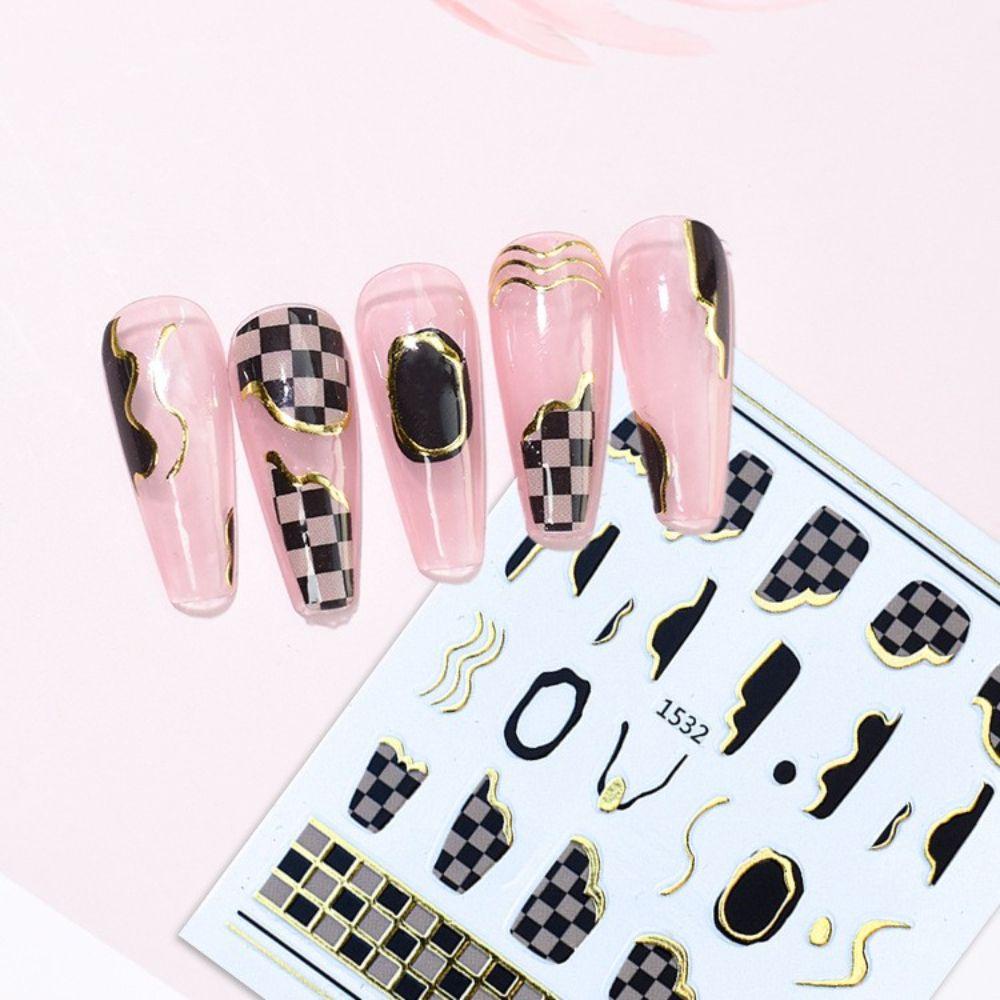 AUGUSTINA Agustina Perekat Stiker Kuku Rumbai Strip Garis Kotak-Kotak Kuku Kecantikan Kuku Salon Nail Art Decals Nail Art Watermarks