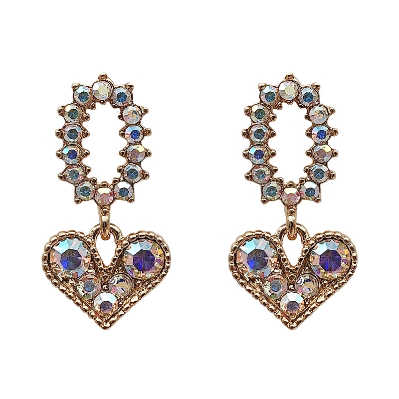 Anting love Berlian glitter Bulat Kecil lady Korea