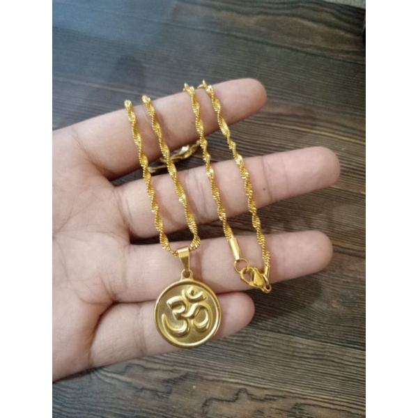 kalung titanium liontin omkara dan ganesh