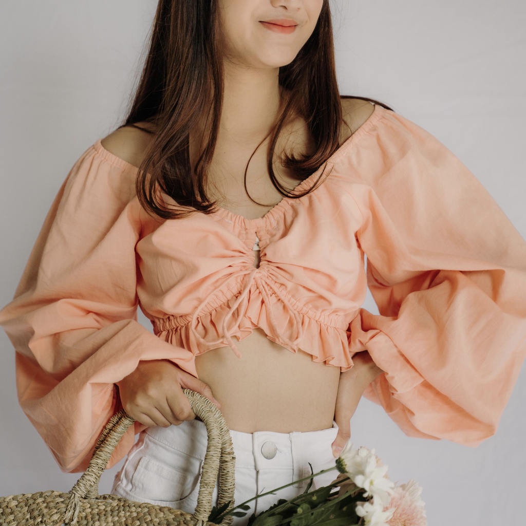 PUFFY LONG SLEEVE CROP TOP | CROP TOP LENGAN BALON | BAJU LENGAN BALON | BAJU CROP BALON | BAJU KORE