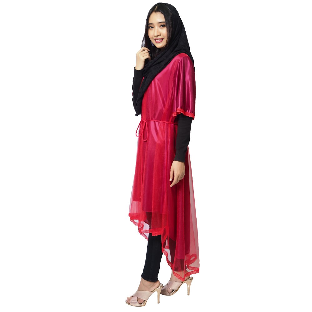 FOLVA tunik baju muslim lebaran satin 1135RGM merah all size