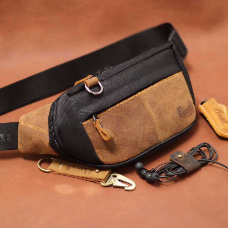 Tas Selempang Pria Kulit Asli Waistbag Pinggang Sling Bag Bahu Weistbag Pusiill Slempang Keren M13