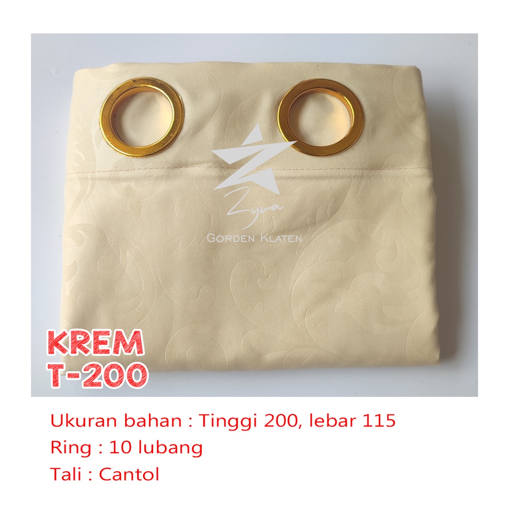 Gorden Polos Embos murah smokring 12 lubang Pintu Jendela Gorden Coklat polos Gordyn Hordeng Tirai-KREM 200X115