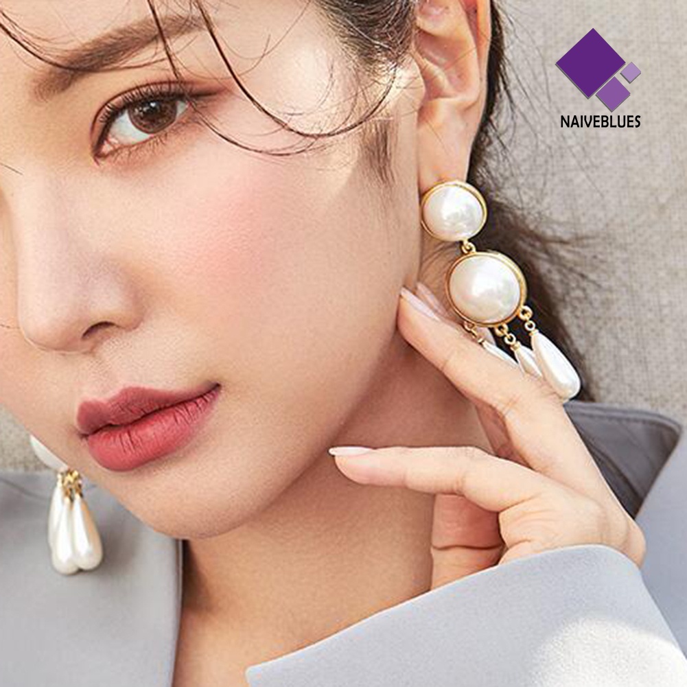 Anting Stud Bentuk Water Drop Aksen Mutiara Imitasi Gaya Vintage Untuk Wanita