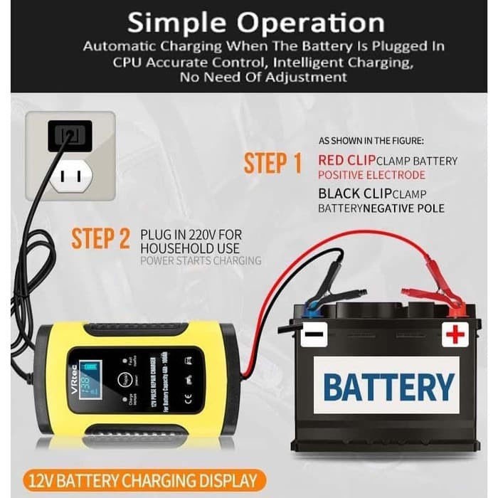 VRtec Charger Aki 12V 6A 1206A Pulse Repair Intelligent Automatic Mobil Motor