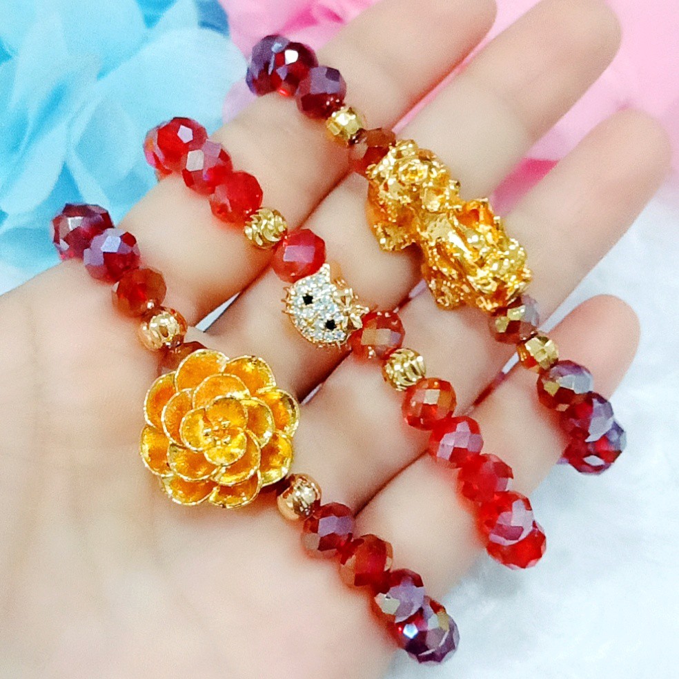 Gelang Kristal Merah Anggur Bening Berkilauan Gelang Kitty Gelang Kristal Merah Anggur Bening Berkilauan Gelang Kitty