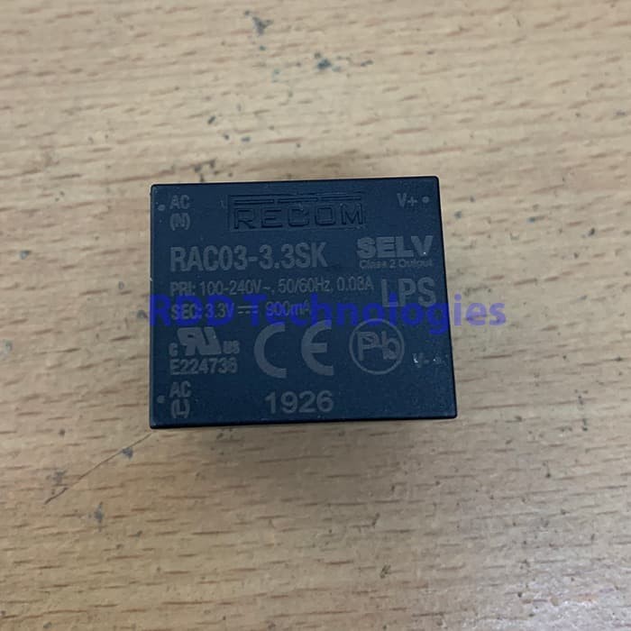 PCB Mount Power Supply Input 220VAC Output 3.3V 900mA RAC03-3.3SK