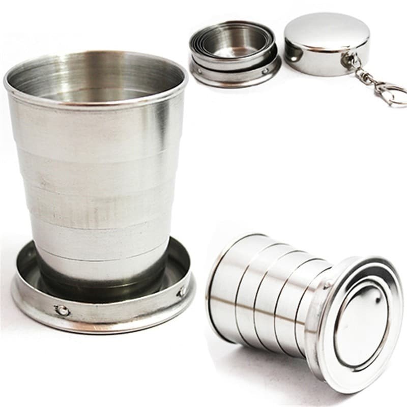 Gantungan Kunci Gelas Lipat Camping Folded Cup 75ML - 7011 - Silver