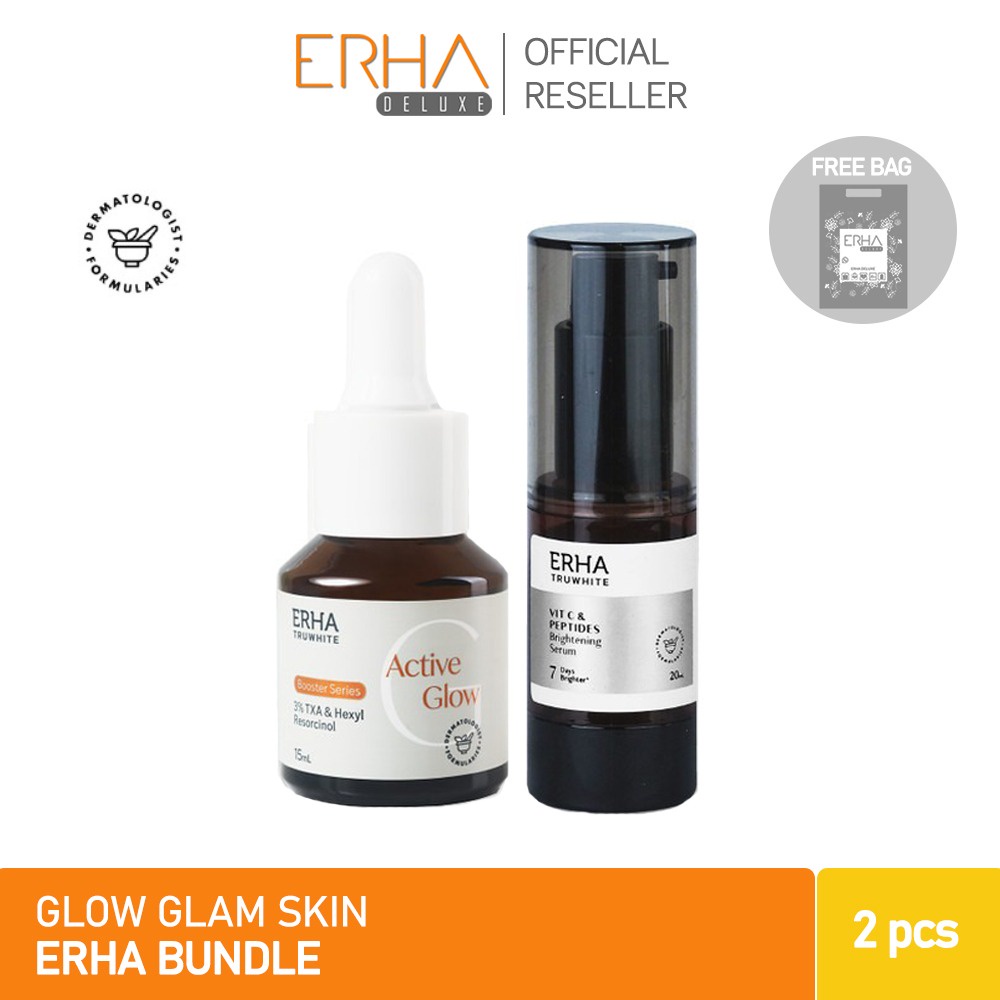 ERHA Serum Wajah 2 Pcs - Truwhite Vit C Brightening + Booster Active Glow Glam Skin