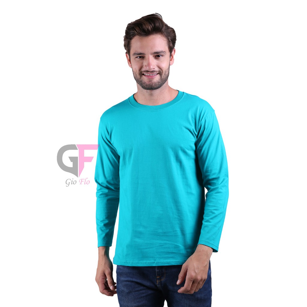 GIOFLO Kaos Oblong Lengan Panjang Pria Casual Smart Hijau Tosca / PLS 168