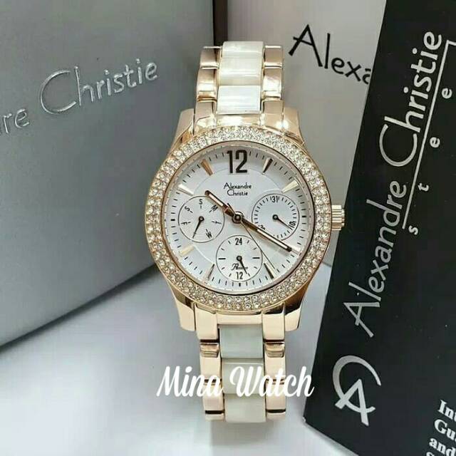 Jam tangan wanita alexandre christie original ac2463 white rosegold