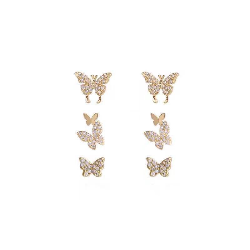 Full berlian kupu-kupu kecil logam alloy anting-anting baru fashion telinga stud telinga klip peri M