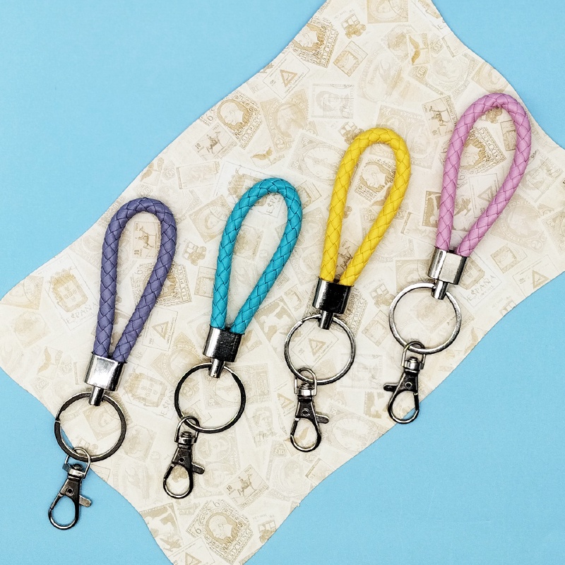 Tali Lanyard Pergelangan Tangan Bahan Kulit PU Model Kepang 8 Warna Dengan Kait Lobster Metal