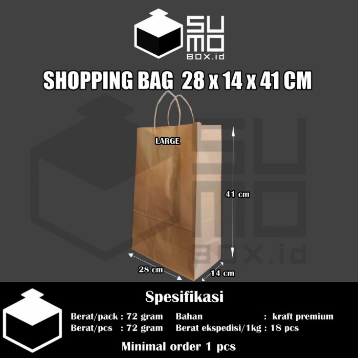 

NEW Shopping Bag Coklat Tebal LARGE - 28x14x41 cm / Paper Bag Kantong Tas