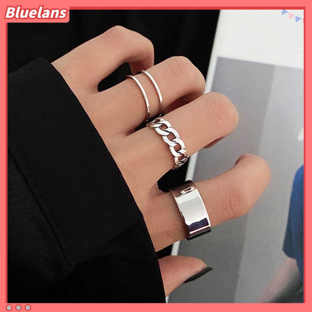 Bluelans 3Pcs Ring Women Personality Hip-hop Adjustable Open End Finger Joint Decoration