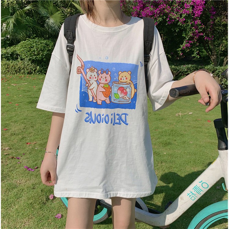 KBS-92 kaos oversize cute cartoon bear print t-shirt import korea jepang