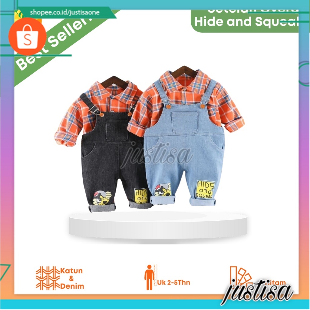 Promo !! Setelan overal anak cowok / Setelan anak laki - laki import/ Setelan overal hide and squeak ukuran 2-5 tahun