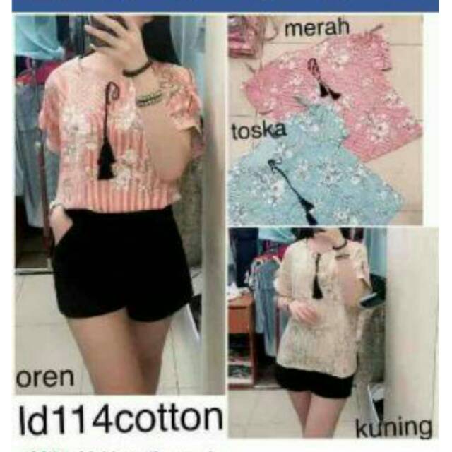 Blus katun rami xxl xl jumbo bunga flower hijau toska impor
