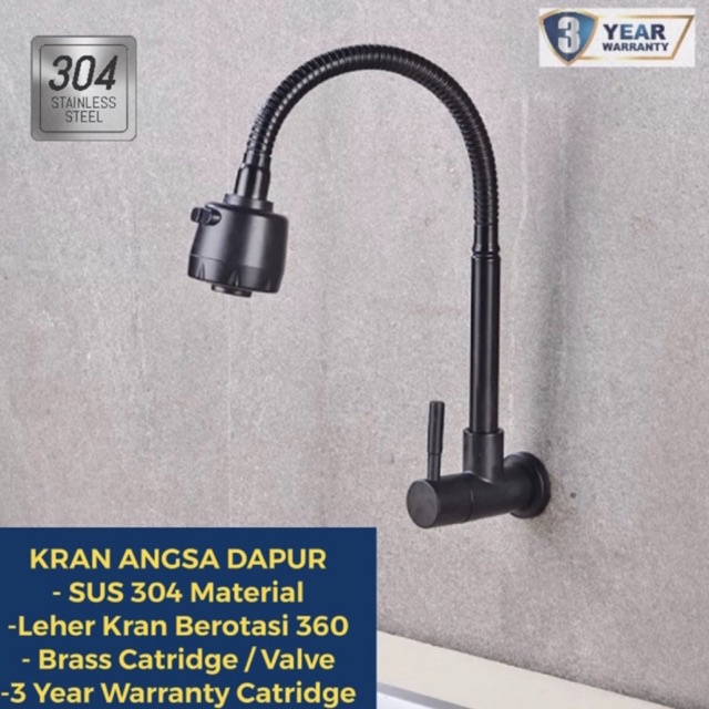 Kran Air Dapur Kran Angsa Bak Cuci Piring Bcp Sink Fleksible SUS304 Hitam 7BHD