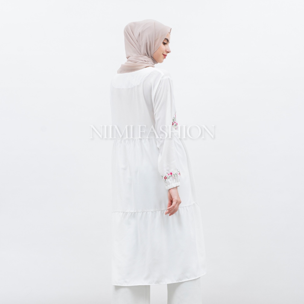 NIMI - Namira Dres Midi Dress Putih Bordir Tunik Putih Premium