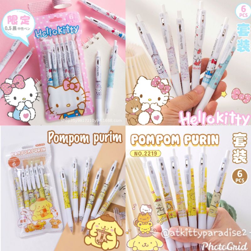 

Pen Pulpen Bolpen Gel Sanrio Isi 6 Karakter Hello Kitty Pompompurin