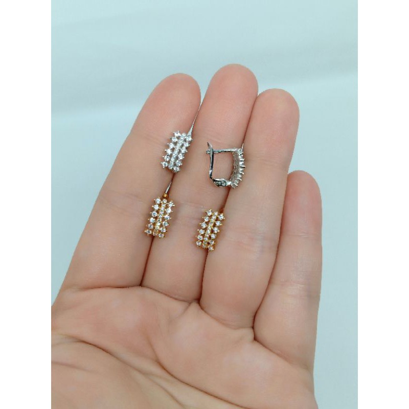 Anting jepit silver 925 listring pagar 3 baris / perhiasan perak 925 berlapis emas import
