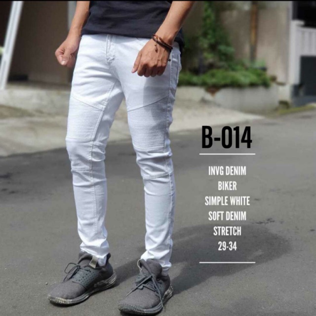 KBCollections Celana skinny jeans panjang Pria Biker White B014