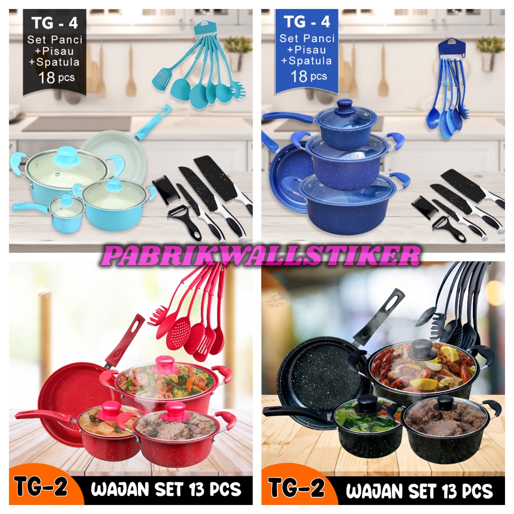 Panci Set lengkap teflon Warna Cookware Frypan Saucepan Milkpot Free Spatula 6Pcs