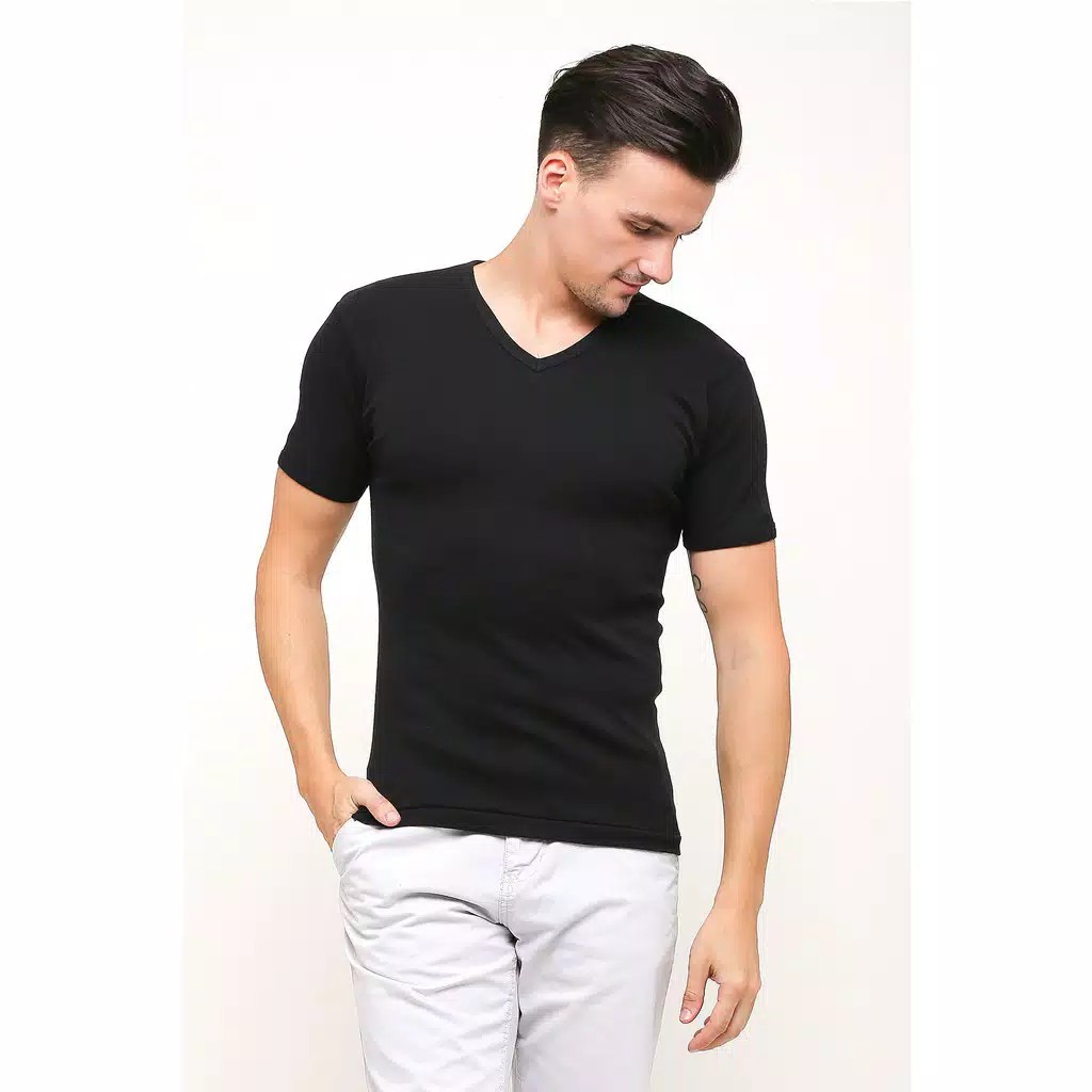 Kaos GTman Oblong Tshirt Hitam Kerah V Neck