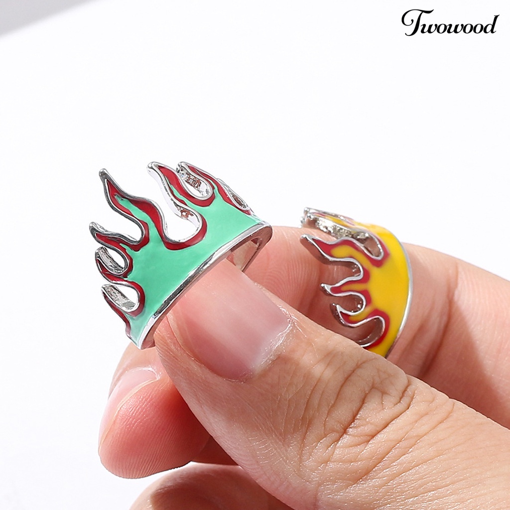 Twowood Opening Rings Vintage Adjustable Alloy Anti-deformed Unisex Stylish Flame Open Finger Rings for Party