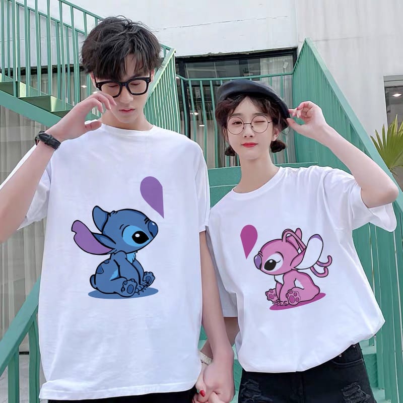 MYSTIQUE.ID-BAJU KAOS COUPLE STITCH BLUE&amp;PINK T-SHIRT LUCU DAN AESTHETIC