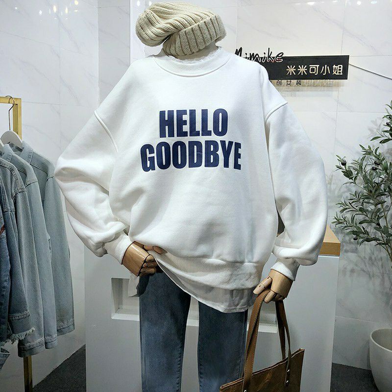 S - XXXXXL(6XL) Sweater OVERSIZE HELLO GOODBYE BIGSIZE Korean Style /Sweatshirt Long Sleeve Women Fashion Jaket Harajuku Crewneck Oblong Jumbo