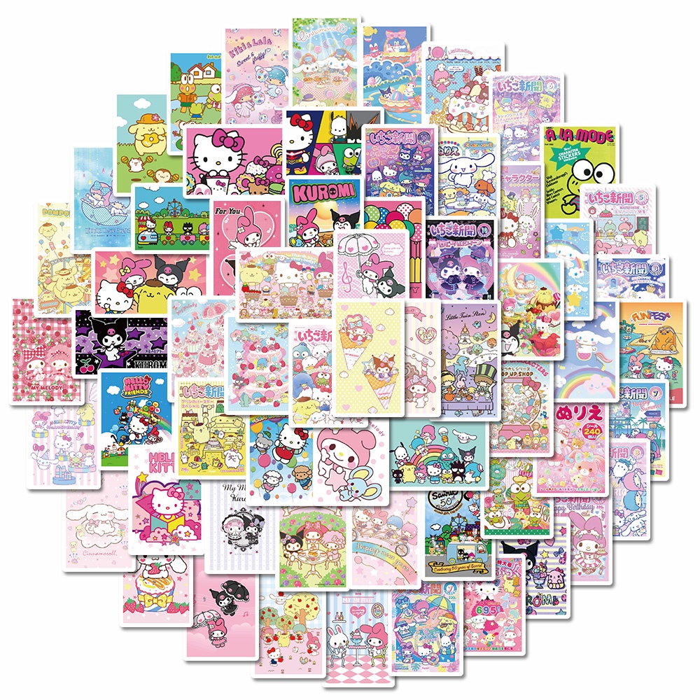 62pcs Stiker poster Motif Kartun Sanrio Anti Air Untuk Dekorasi laptop / laptop / Gelas Air