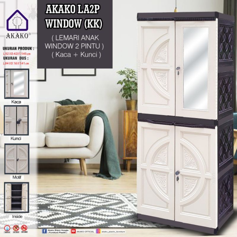 AKAKO - Lemari Plastik Motif Window + Kaca widow, Lemari Pakaian Plastik, Lemari Baju Plastik, Lemar