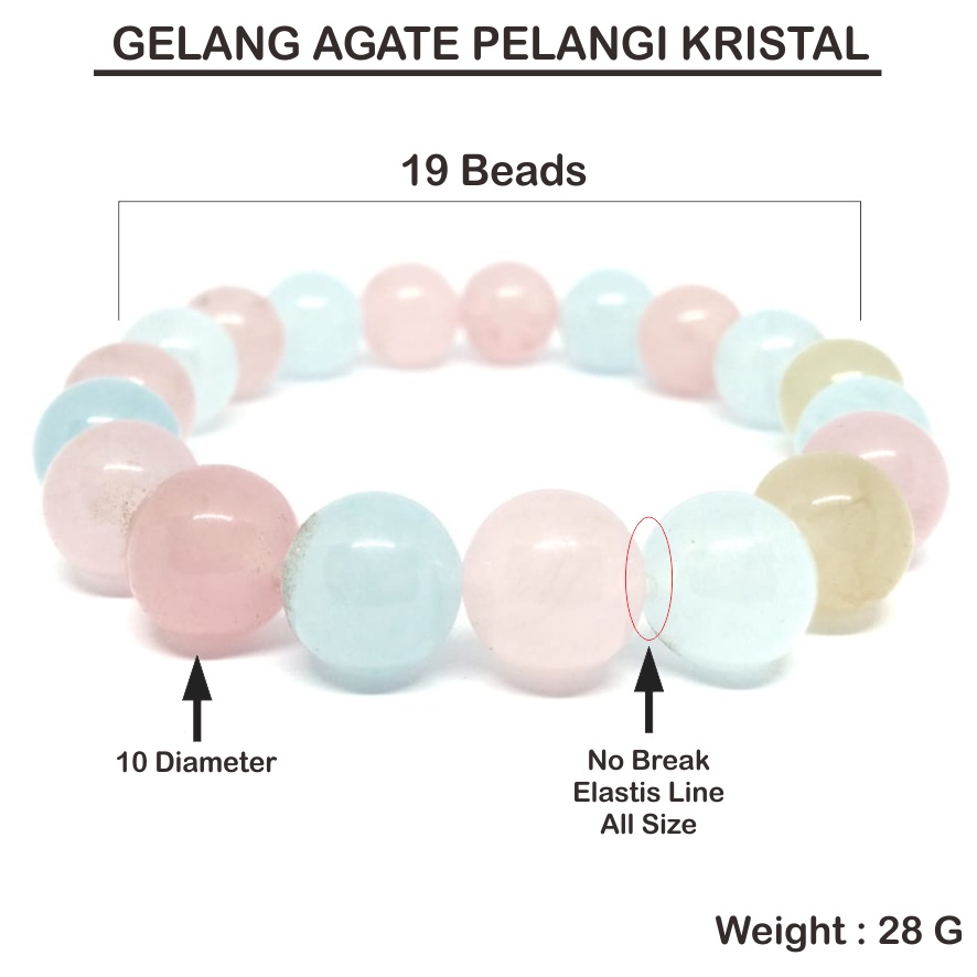 Gelang Batu Pelangi Agate 10mm Model tali Elastis