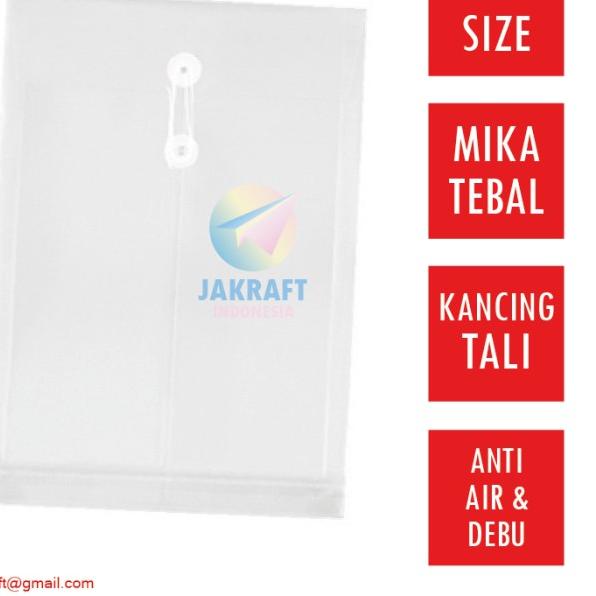 

❀ 12 Pcs Map Amplop Plastik Tali Folio F4 (Putih Bening) Transparan - R&R 0.12mm ♨